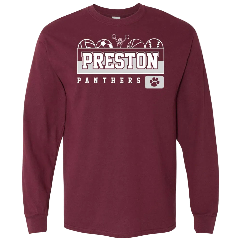 Preston High School Team Long Sleeve T-shirt w/ Cheer Logo 