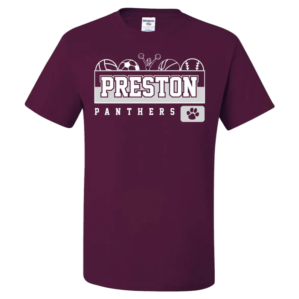 Preston High School Team Short Sleeve T-Shirt w/ Cheer Logo 