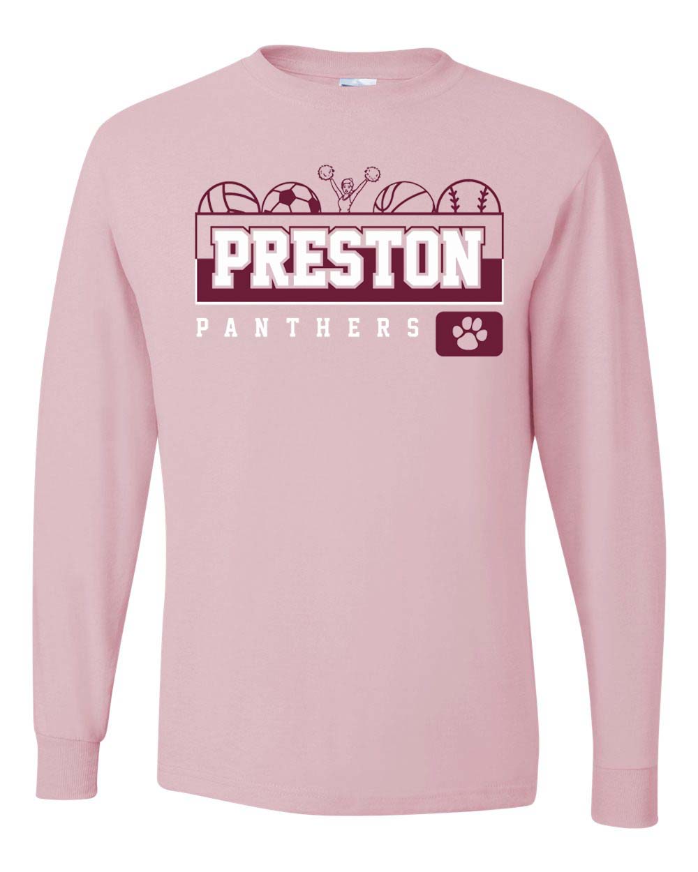 Preston High School Team Long Sleeve T-shirt w/ Cheer Logo 