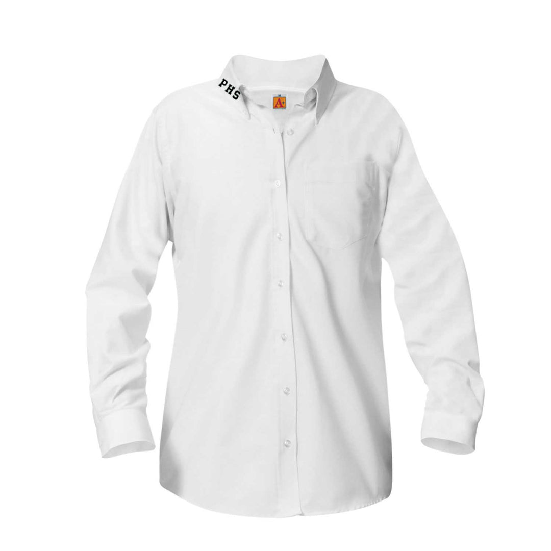 Preston High School Oxford White Long Sleeve Button Down Blouse w/ Logo