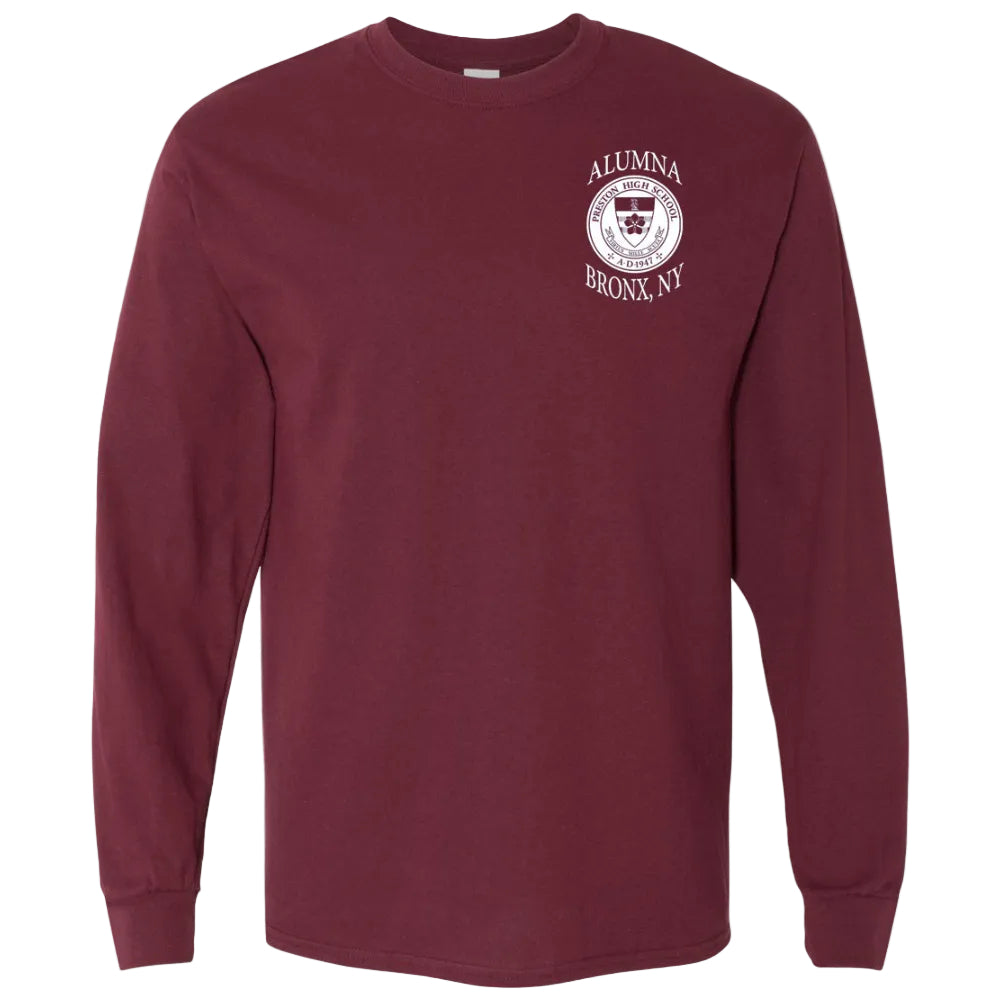 Preston High School Maroon Long Sleeve T-Shirt w/ Alumna Logo 