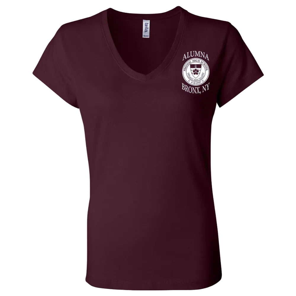 Preston High School Maroon Alumna V-neck T-Shirt w/ Alumna Logo 