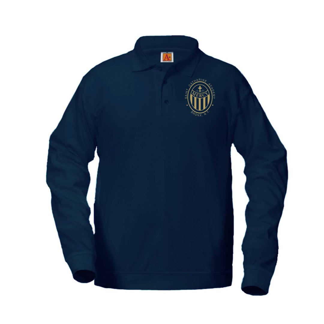 St. Catharine Academy Dark Navy Long Sleeve Banded Bottom Polo w/ Logo