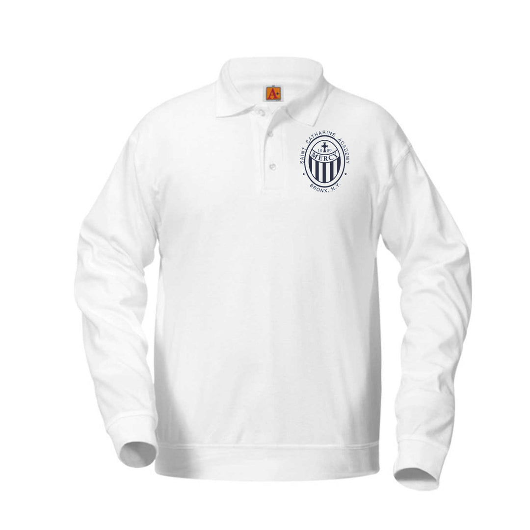 St. Catharine Academy White Long Sleeve Banded Bottom Polo w/ Logo