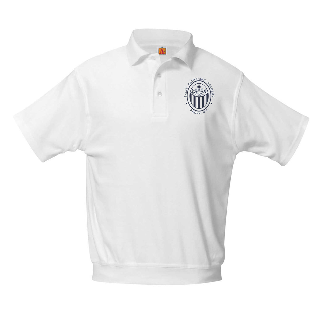 St. Catharine Academy White Short Sleeve Banded Bottom Polo w/ Logo
