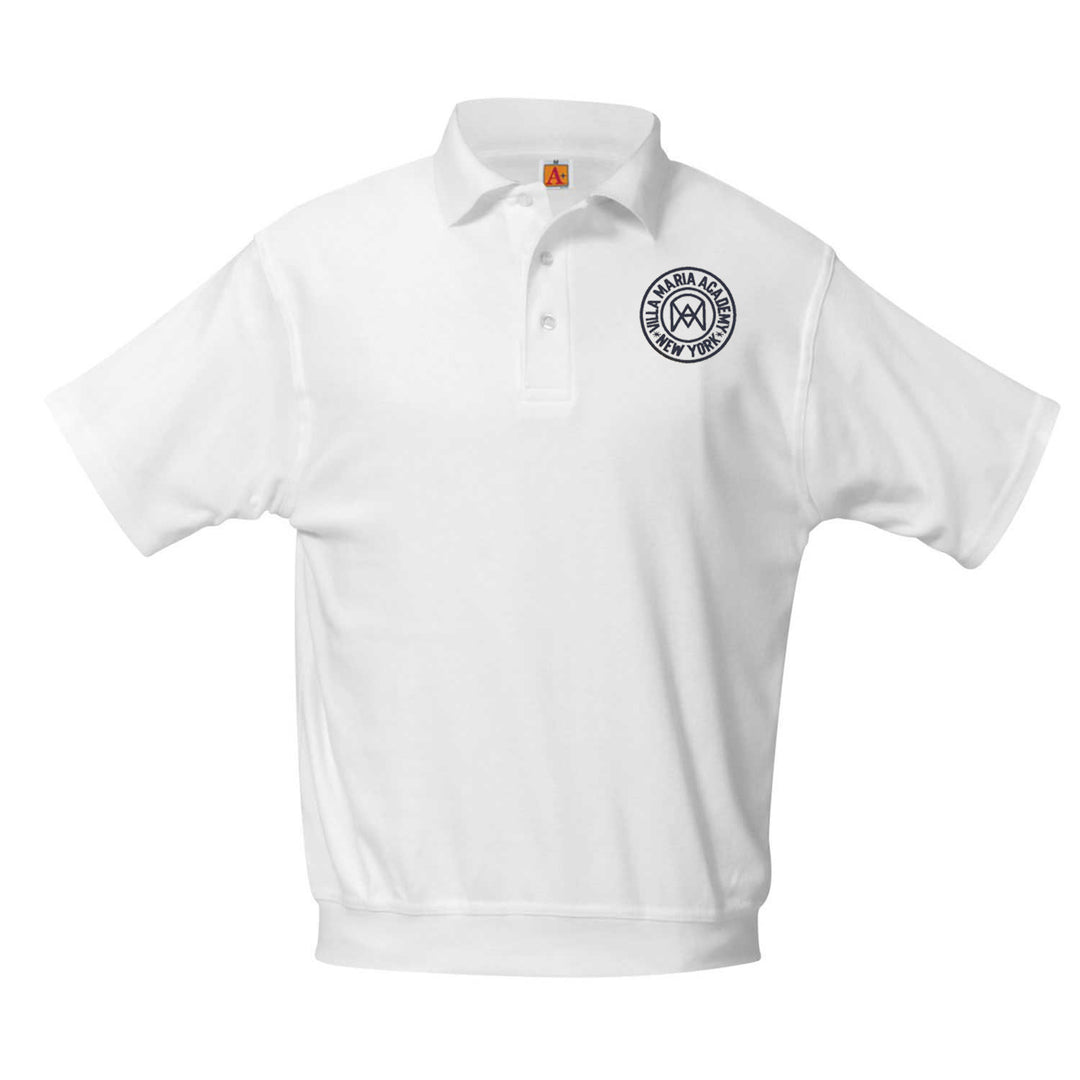 Villa Maria Academy Girls White Short Sleeve Banded Bottom Polo w/ Logo