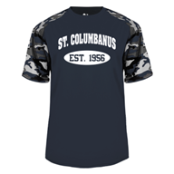 St. Columbanus School Spirit Performance Camo Sleeve T-shirt w/ Est. 1956 Logo 