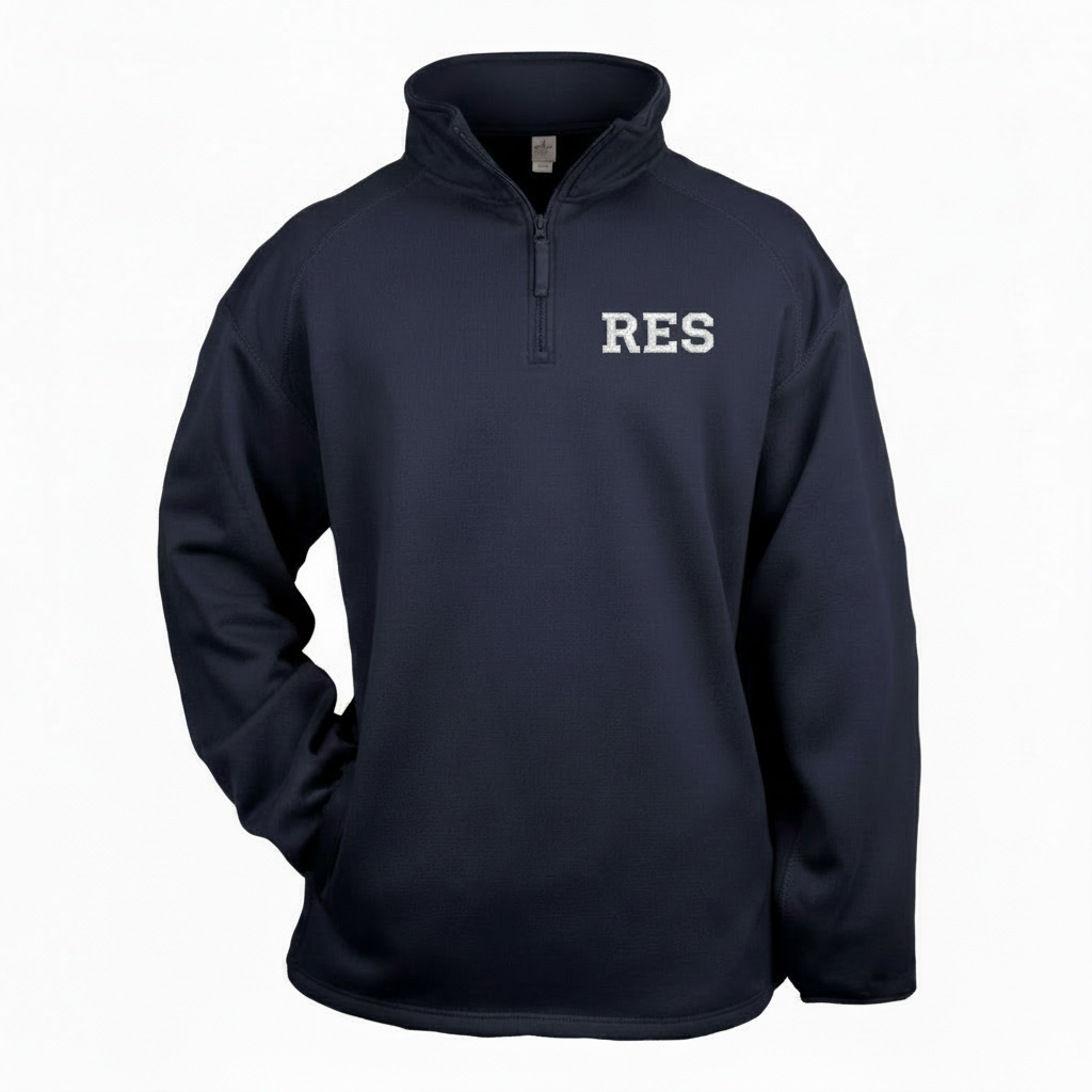 Resurrection School Navy Quarter Zip Performance Fleece w/ White RES Logo 