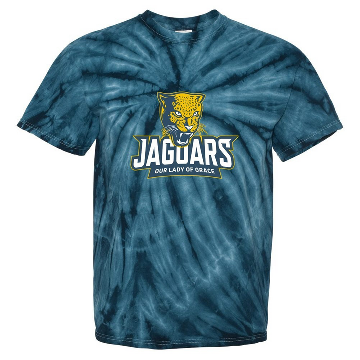 Our Lady of Grace School Spirit Tie Dye Short Sleeve T-Shirt w/ Full Color Jaguar Logo 