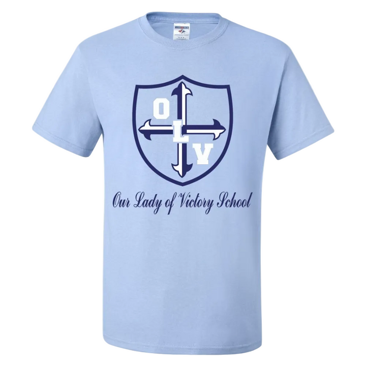Our Lady of Victory School Spirit Short Sleeve T-Shirt w/ Navy Crest Logo 