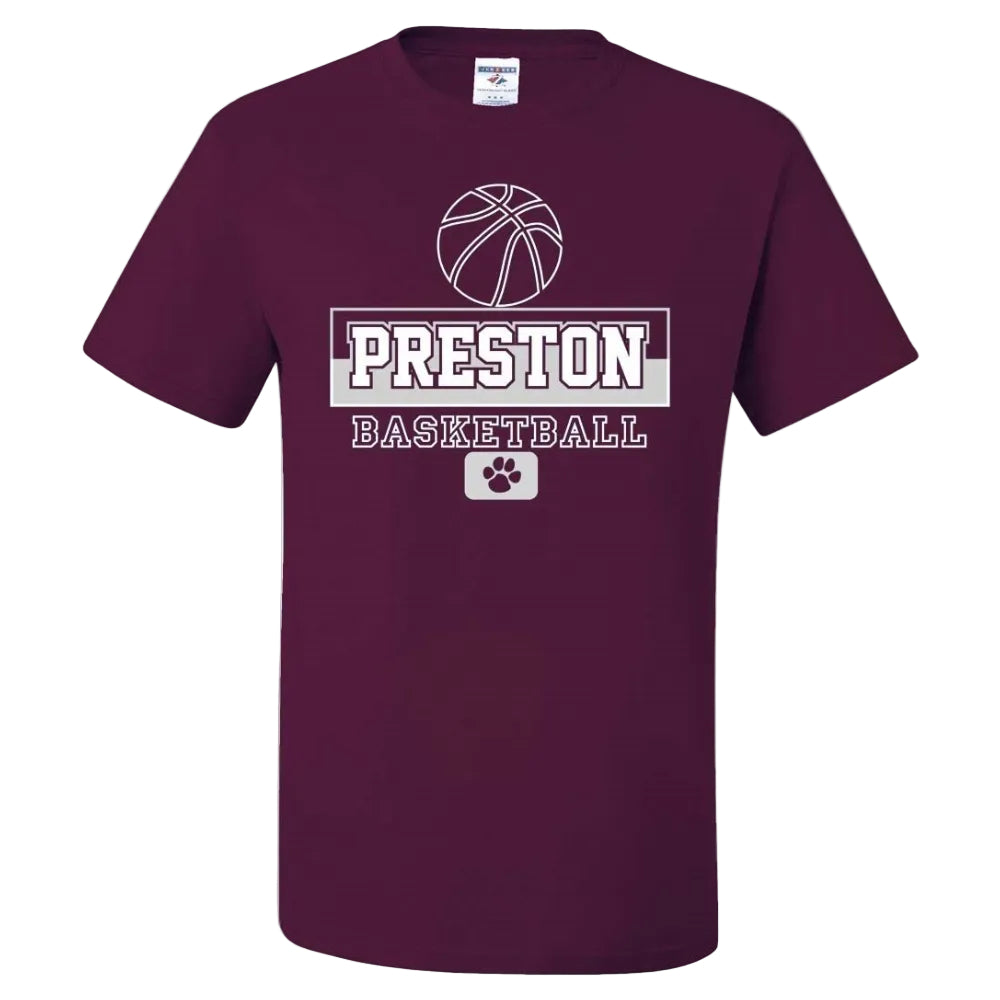Preston High School Team Short Sleeve T-Shirt w/ Basketball Logo 