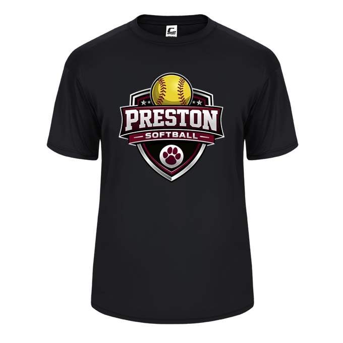 Preston High School Team Performance Short Sleeve T-shirt w/ Softball Logo 