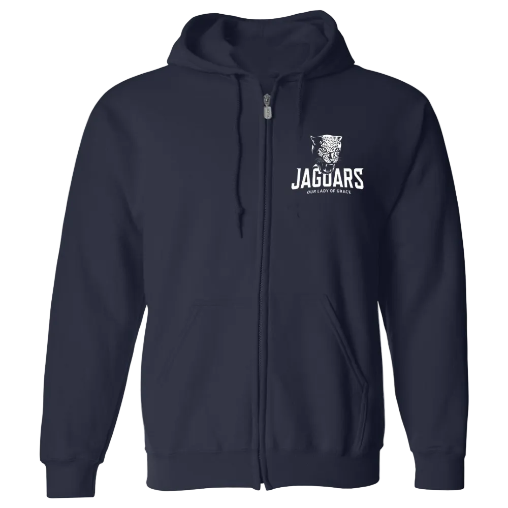 Our Lady of Grace School Spirit Zip Hoodie w/ White Jaguar Logo 