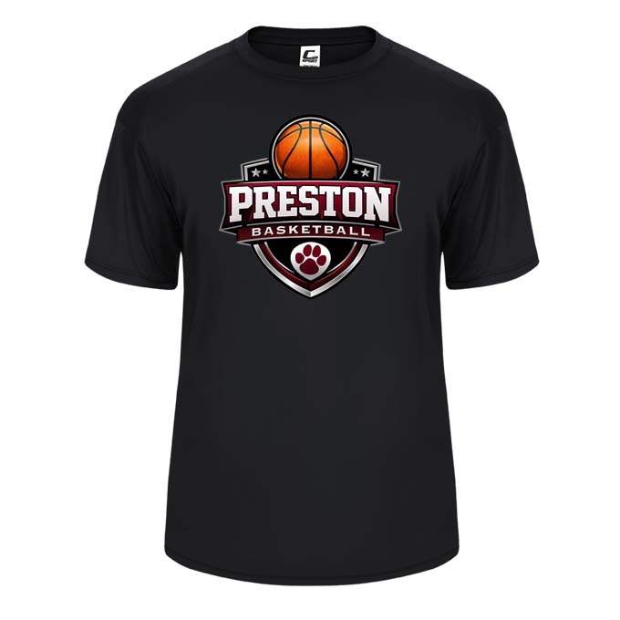 Preston High School Team Performance Short Sleeve T-shirt w/ Basketball Logo 