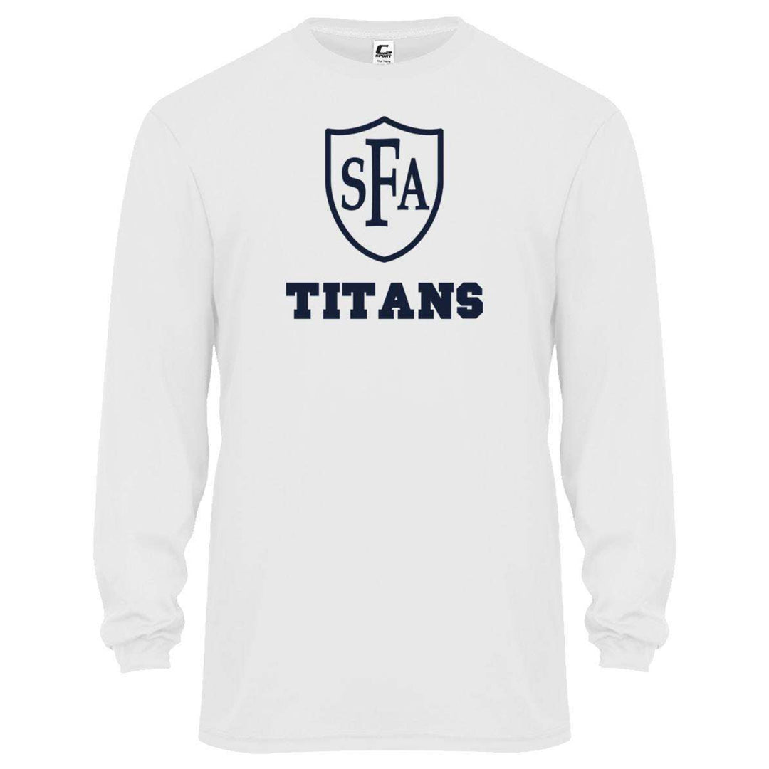 St. Francis of Assisi School Spirit Performance Long Sleeve T-shirt w/ Full Front Titan Logo 