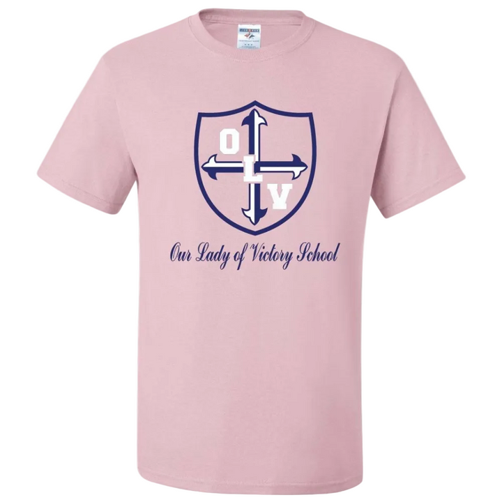 Our Lady of Victory School Spirit Short Sleeve T-Shirt w/ Navy Crest Logo 