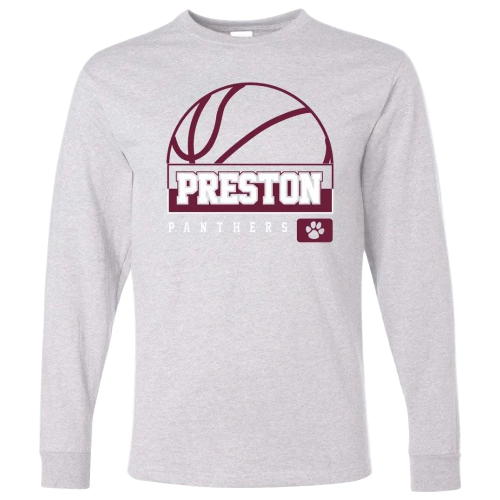 Preston High School Team Long Sleeve T-shirt w/ Basketball Logo 