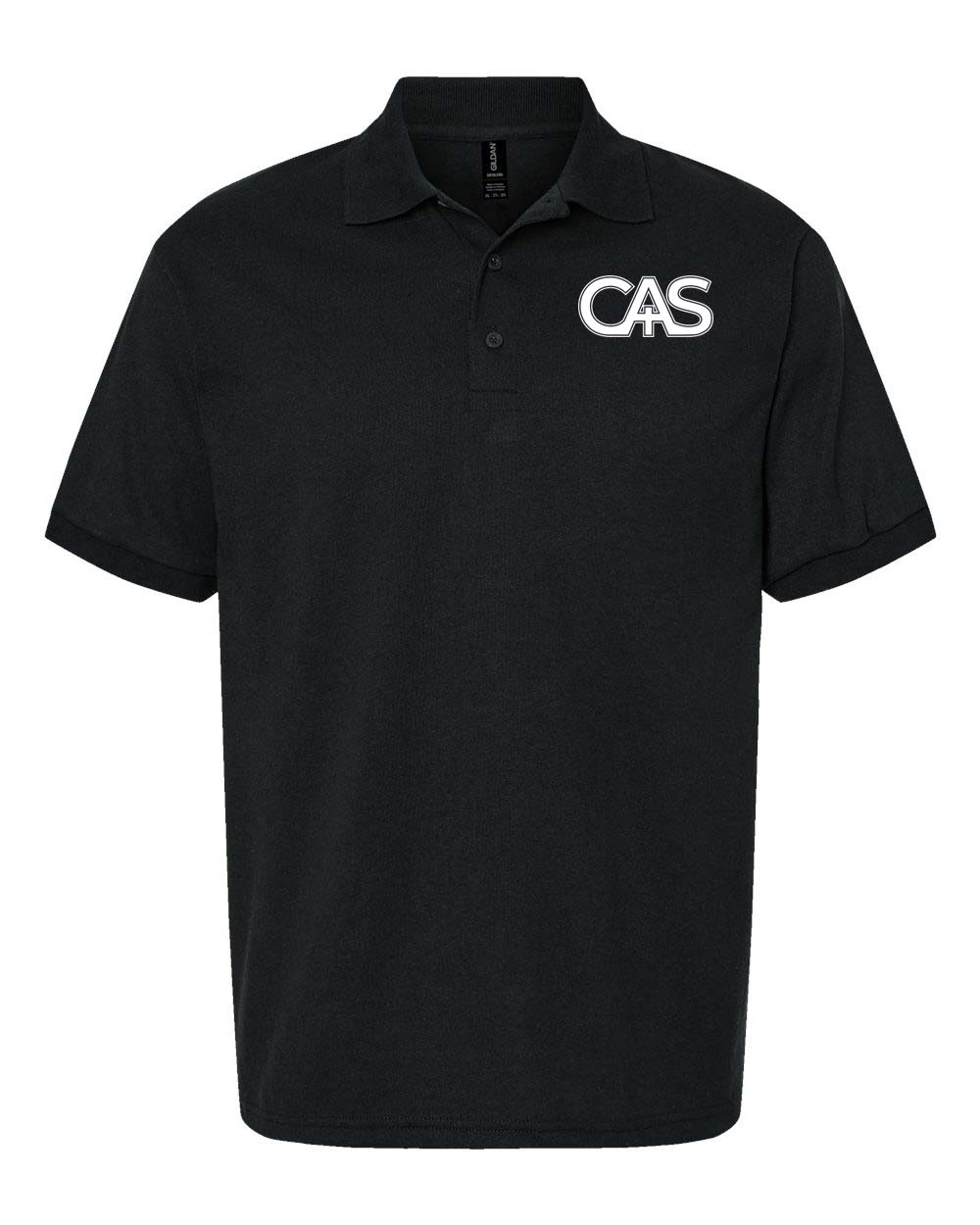 Catholic Academy of Stamford black short sleeve spirit polo with CAS logo