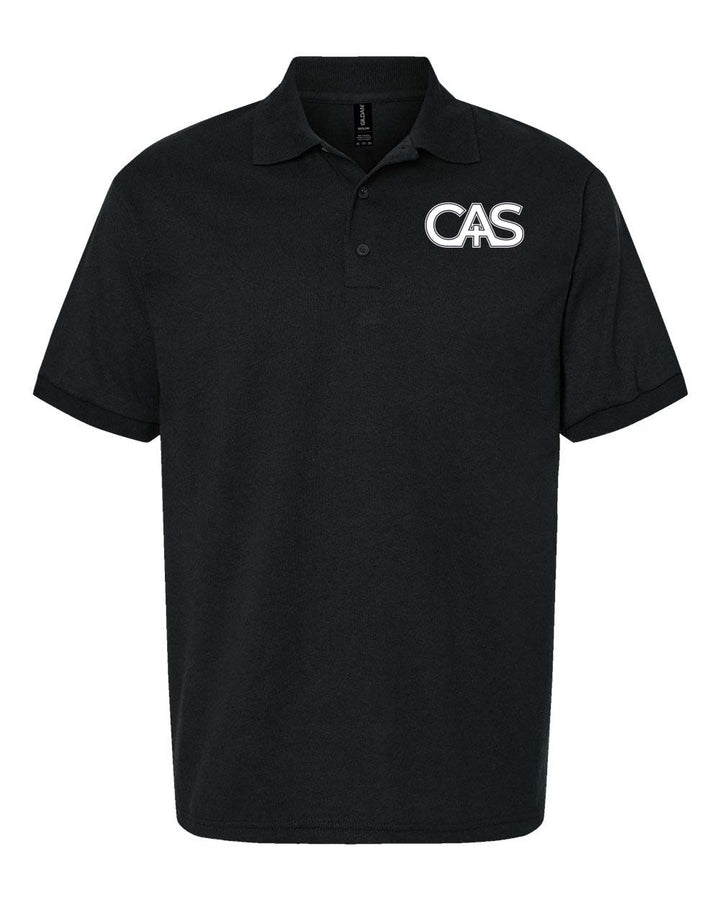 Catholic Academy of Stamford black short sleeve spirit polo with CAS logo