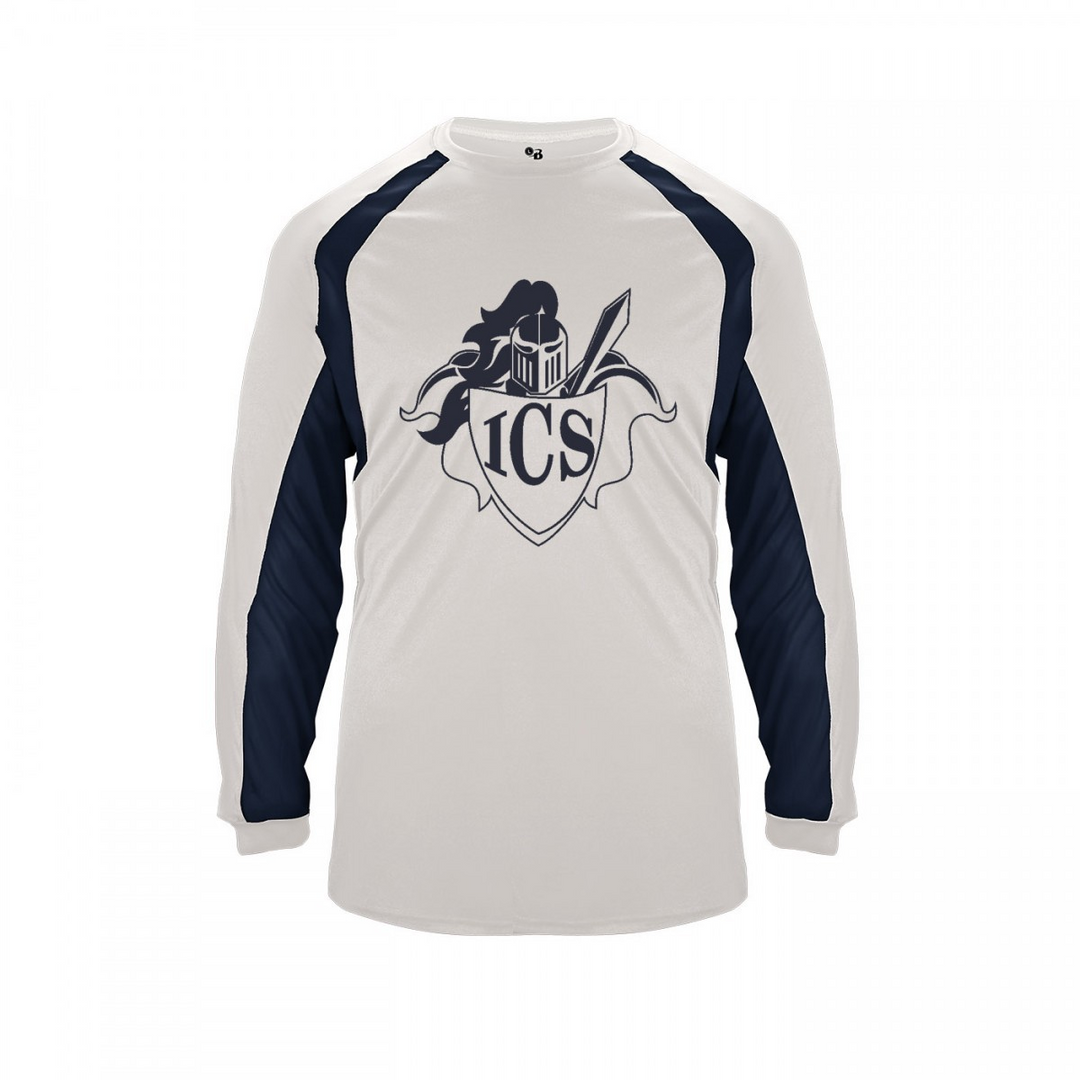 Immaculate Conception School Spirit Hook Long Sleeve T-shirt w/ Navy shield Logo 