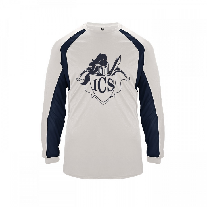 Immaculate Conception School Spirit Hook Long Sleeve T-shirt w/ Navy shield Logo 