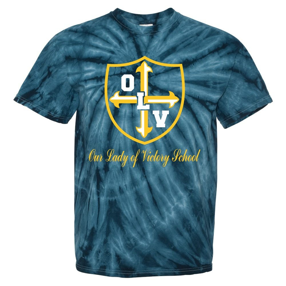 Our Lady of Victory School Spirit Tie Dye Short Sleeve T-Shirt w/ Gold Crest Logo 