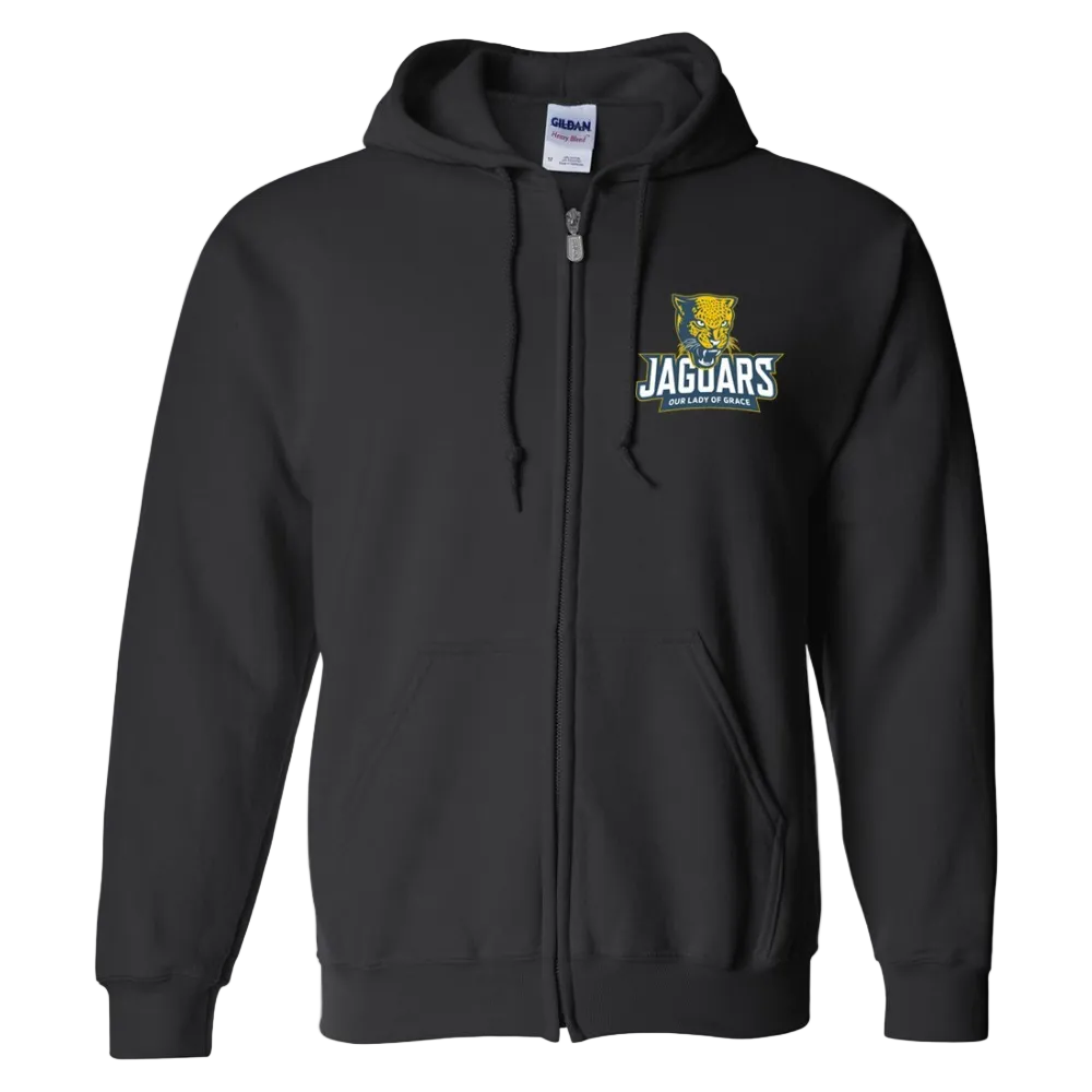 Our Lady of Grace School Spirit Zip Hoodie w/ Full Color Jaguar Logo 
