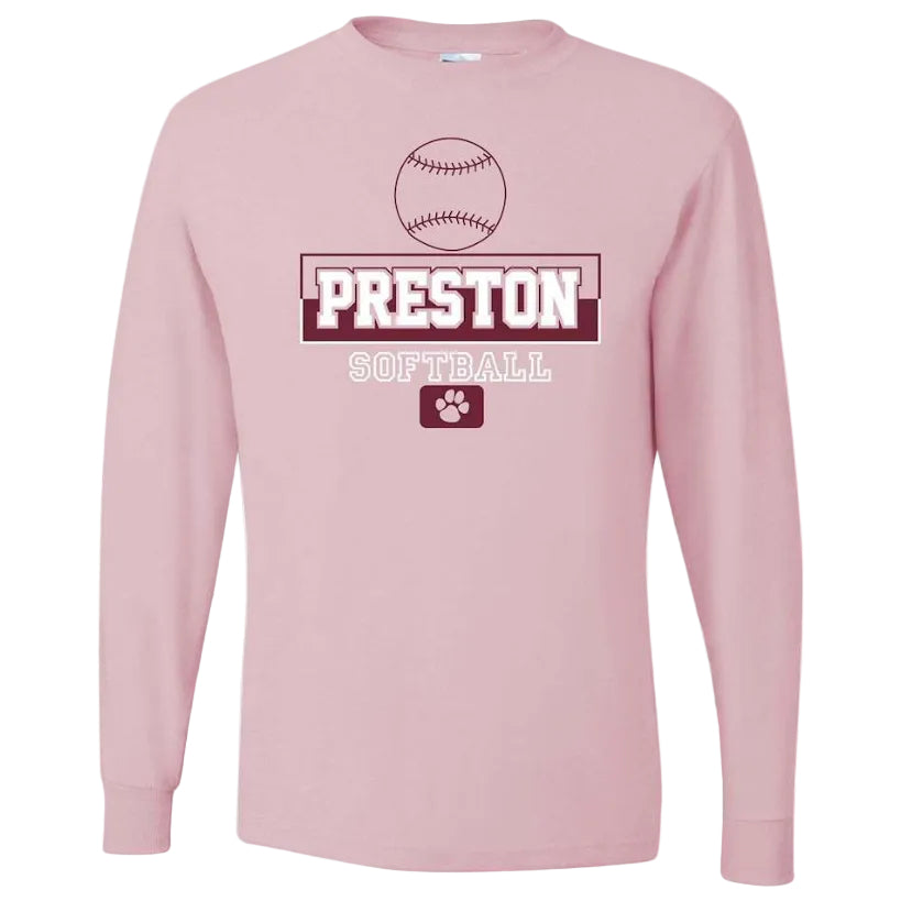 Preston High School Team Long Sleeve T-shirt w/ Softball Logo 