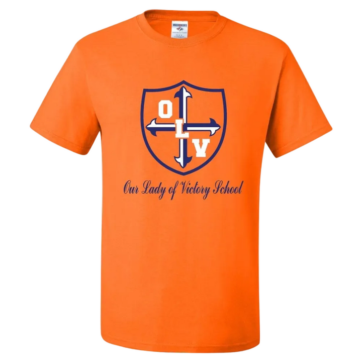 Our Lady of Victory School Spirit Short Sleeve T-Shirt w/ Navy Crest Logo 