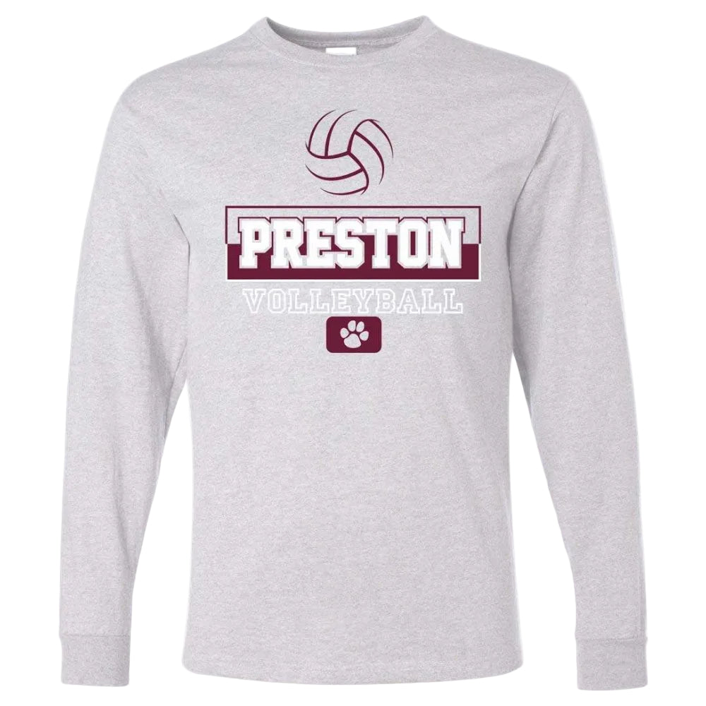 Preston High School Team Long Sleeve T-shirt w/ Volleyball Logo 