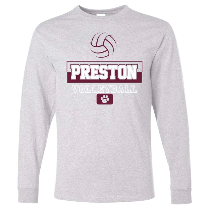Preston High School Team Long Sleeve T-shirt w/ Volleyball Logo 