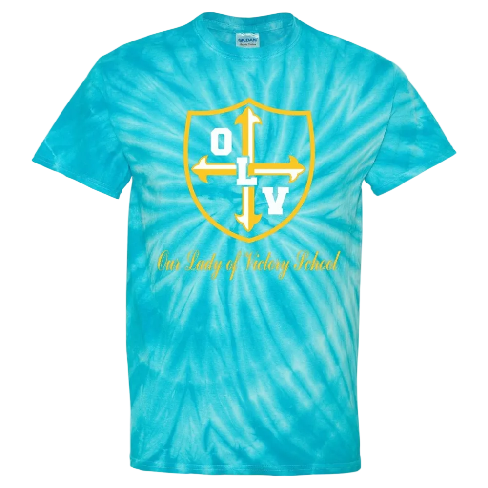 Our Lady of Victory School Spirit Tie Dye Short Sleeve T-Shirt w/ Gold Crest Logo 