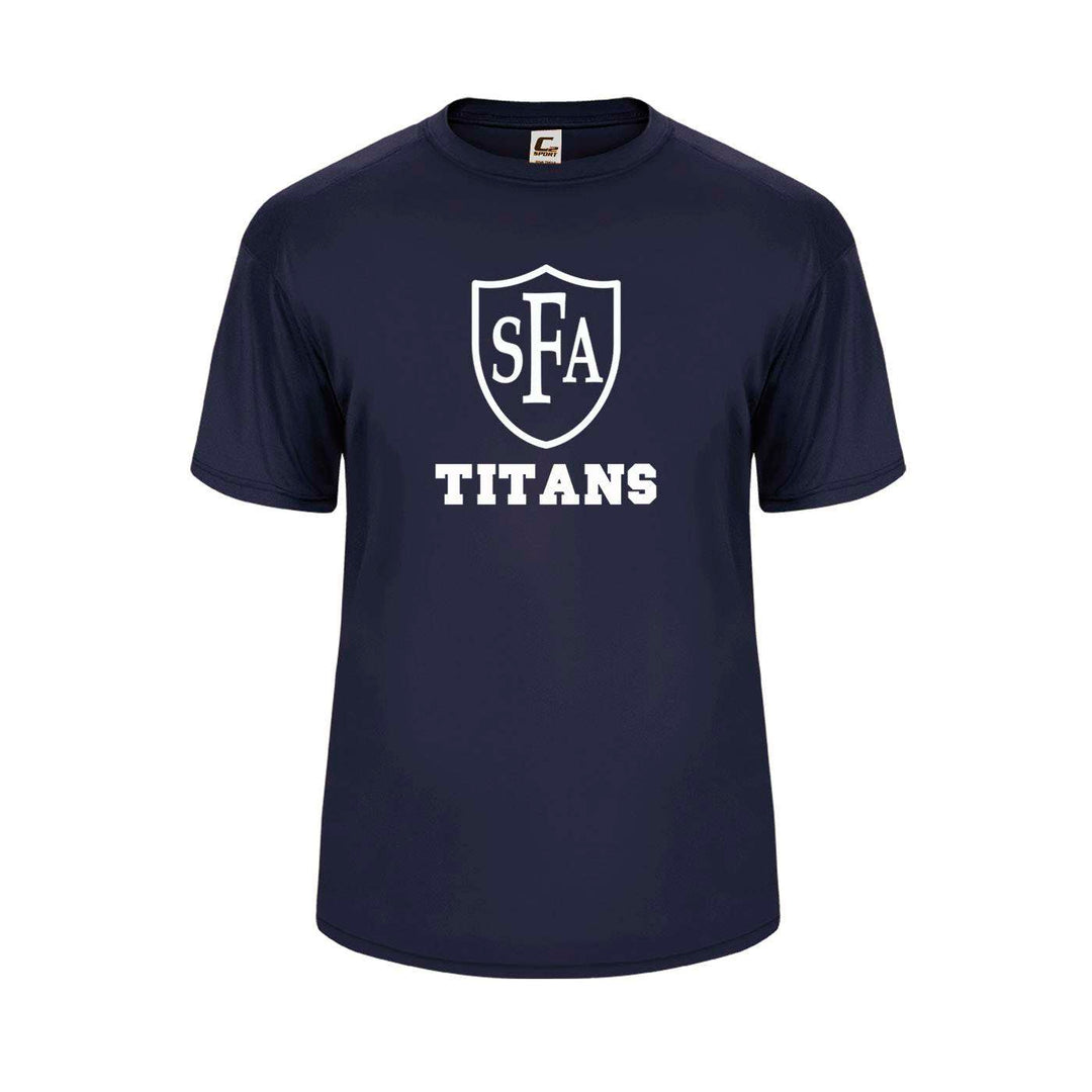 St. Francis of Assisi School Spirit Performance Short Sleeve T-shirt w/ Full Front Titans Logo 