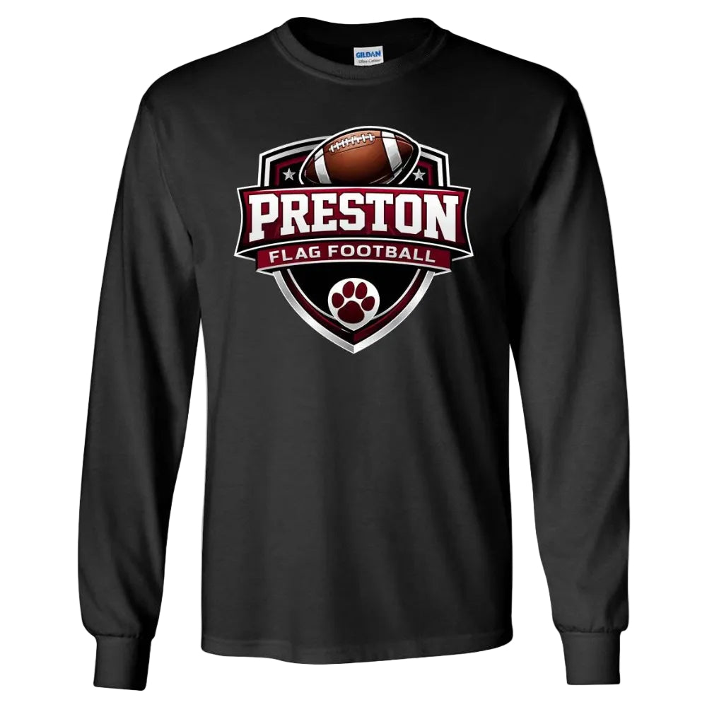 Preston High School Team Long Sleeve T-shirt w/ Flag Football Logo 