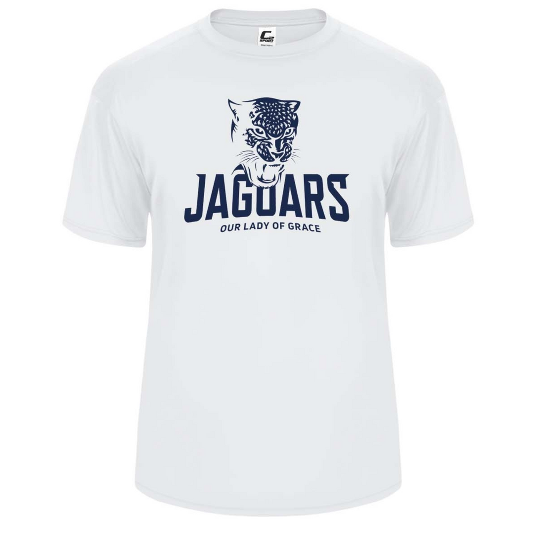 Our Lady of Grace School Spirit Performance Short Sleeve T-shirt w/ Navy Jaguar Logo 