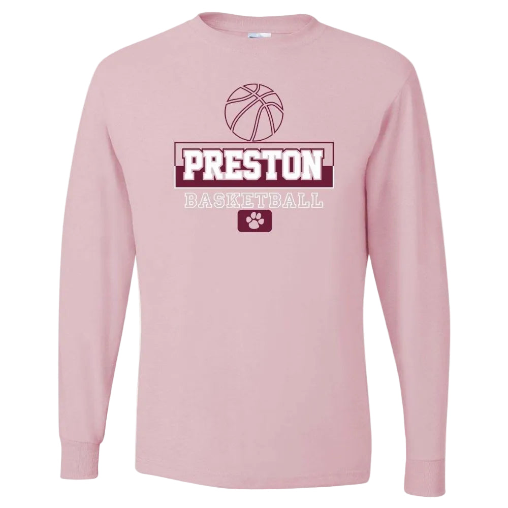 Preston High School Team Long Sleeve T-shirt w/ Basketball Logo 