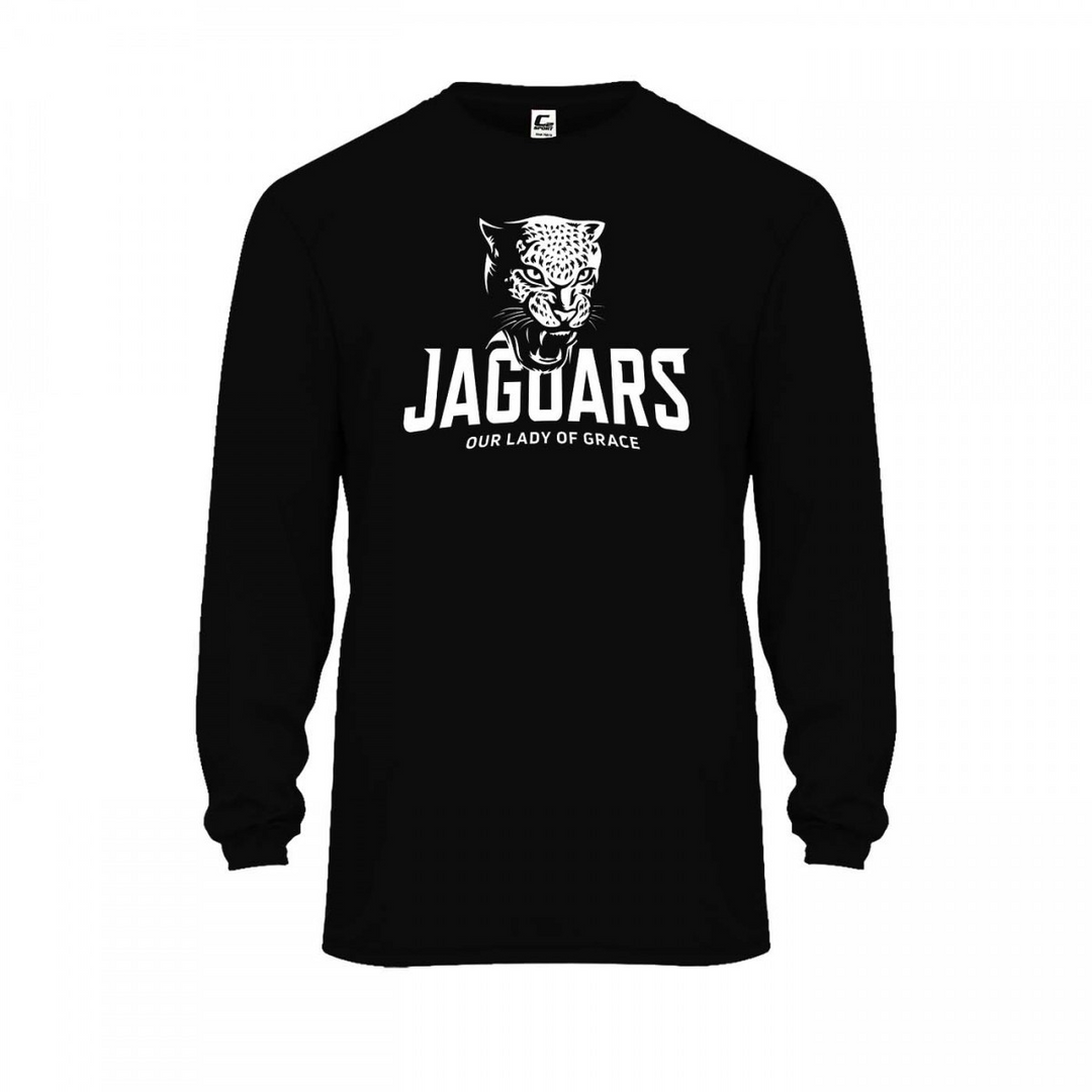 Our Lady of Grace School Spirit Performance Long Sleeve T-shirt w/ White Jaguar Logo 