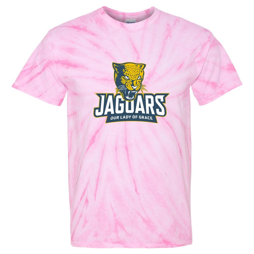 Our Lady of Grace School Spirit Tie Dye Short Sleeve T-Shirt w/ Full Color Jaguar Logo 