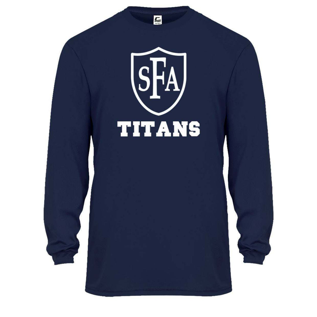 St. Francis of Assisi School Spirit Performance Long Sleeve T-shirt w/ Full Front Titan Logo 