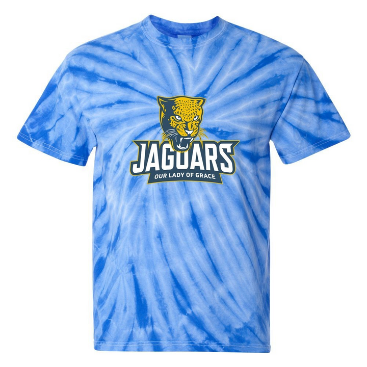 Our Lady of Grace School Spirit Tie Dye Short Sleeve T-Shirt w/ Full Color Jaguar Logo 