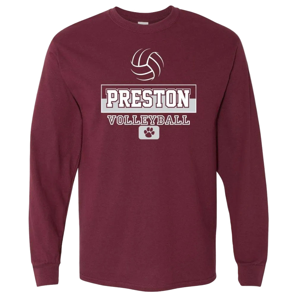 Preston High School Team Long Sleeve T-shirt w/ Volleyball Logo 