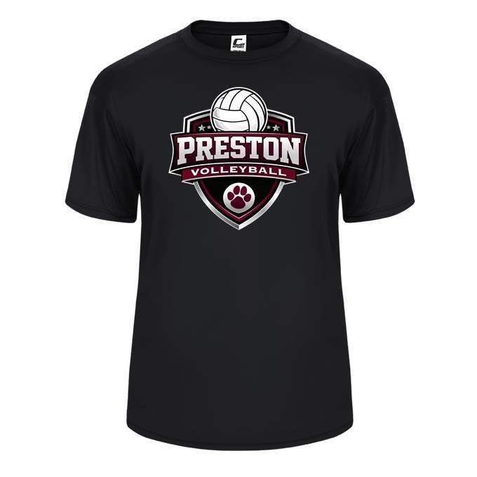 Preston High School Team Performance Short Sleeve T-shirt w/ Volleyball Logo 