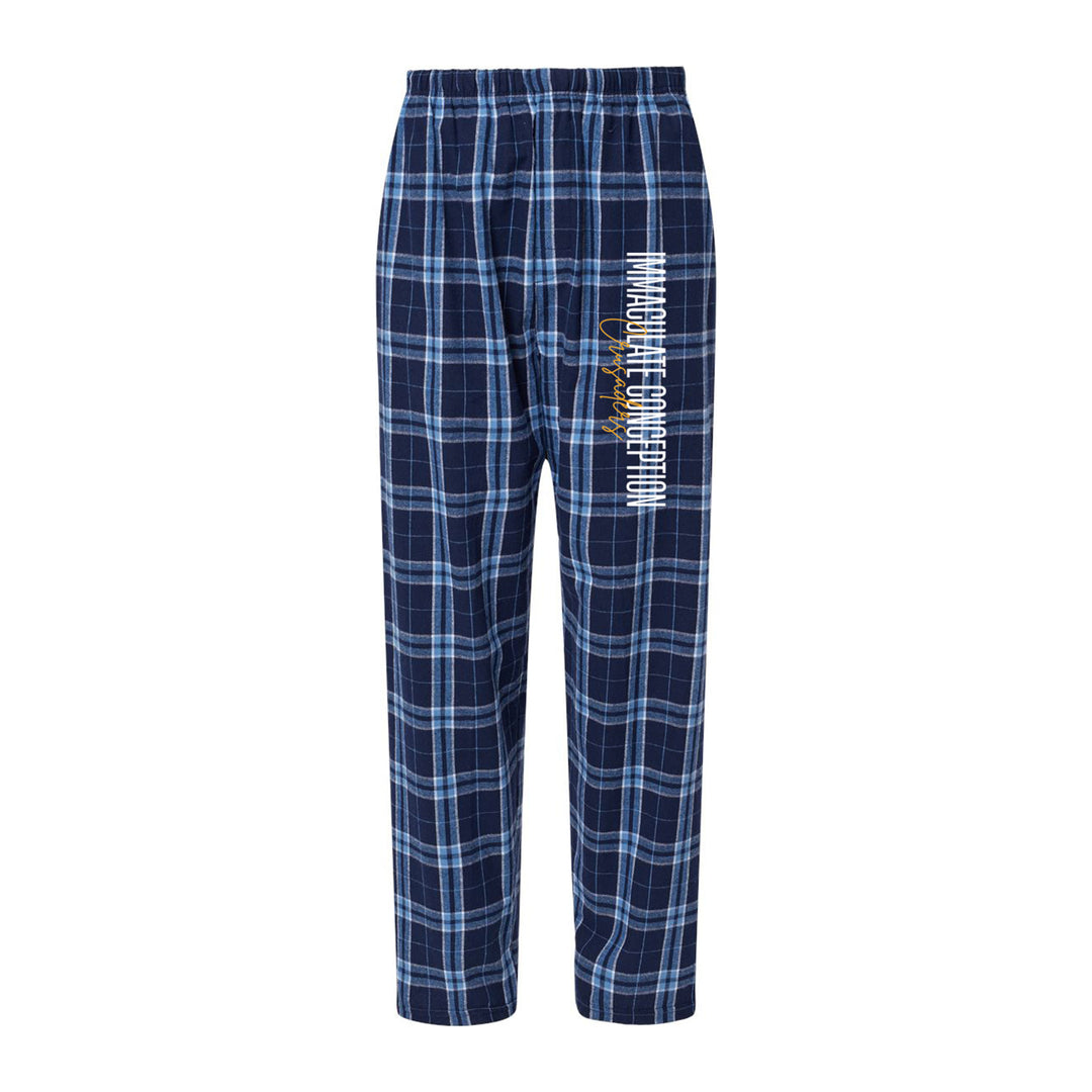 Immaculate Conception School Spirit Youth Plaid Pajama Pants w/ Immaculate Conception Script Logo 