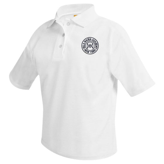 Villa Maria Academy Boys White Short Sleeve Polo w/ Logo