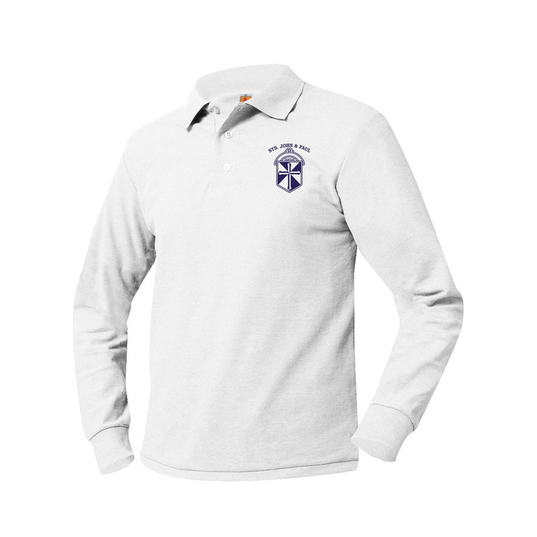 Sts. John and Paul School White Long Sleeve Polo w/ Logo