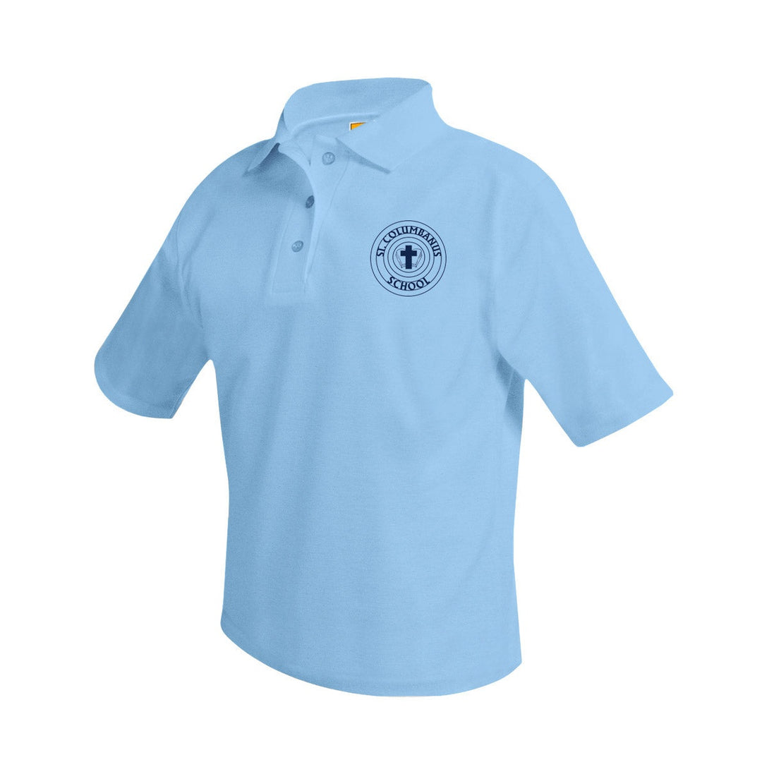 St. Columbanus School Blue Short Sleeve Polo w/ Heat Press Logo
