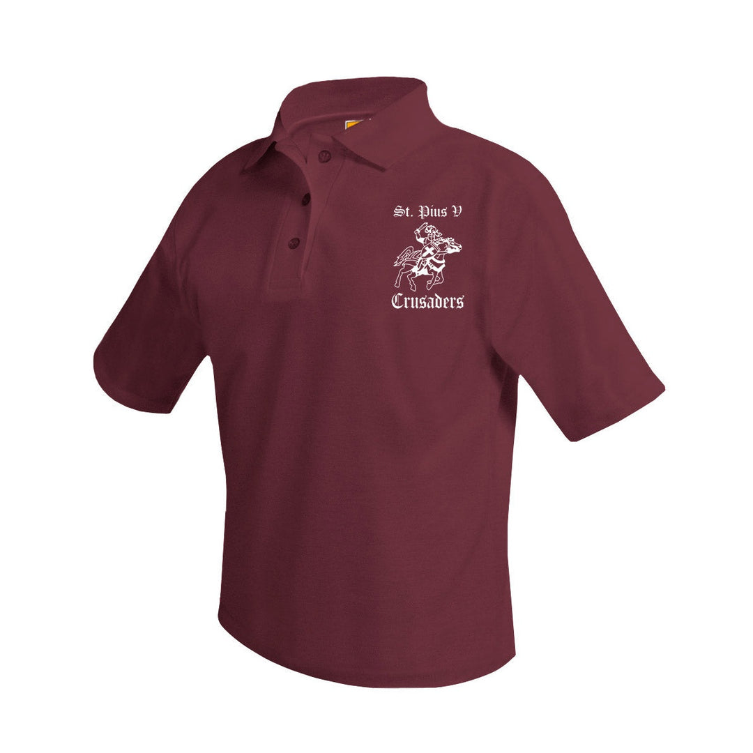 St. Pius V School Wine Short Sleeve Polo w/ Heat Press Logo