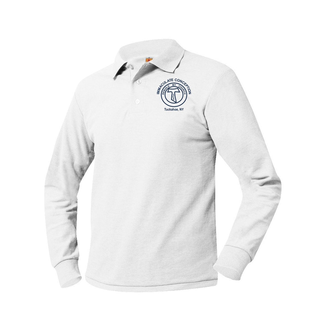 Immaculate Conception School White Long Sleeve Polo w/ Logo