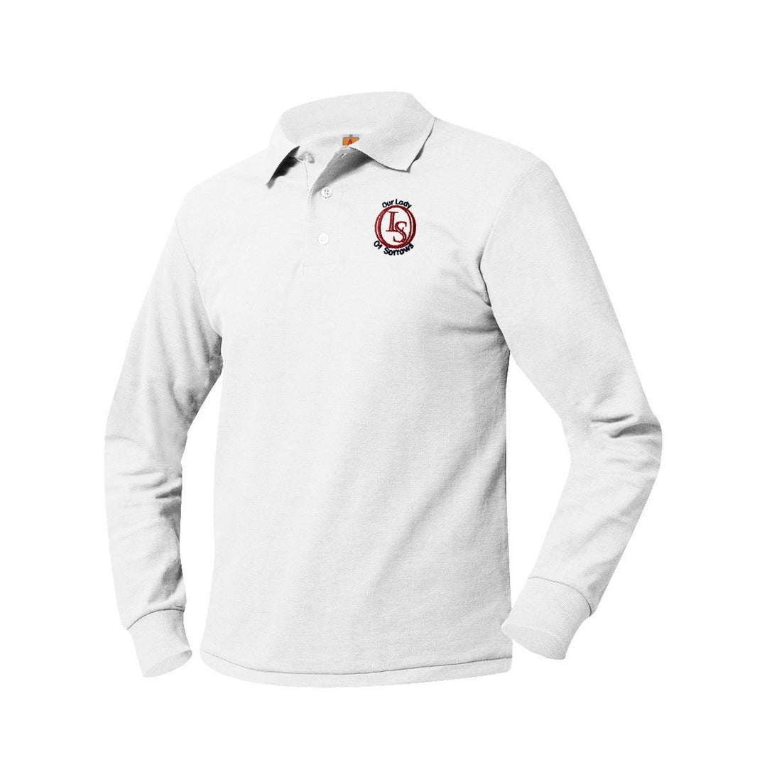 Our Lady of Sorrows School White Long Sleeve Polo w/ Logo