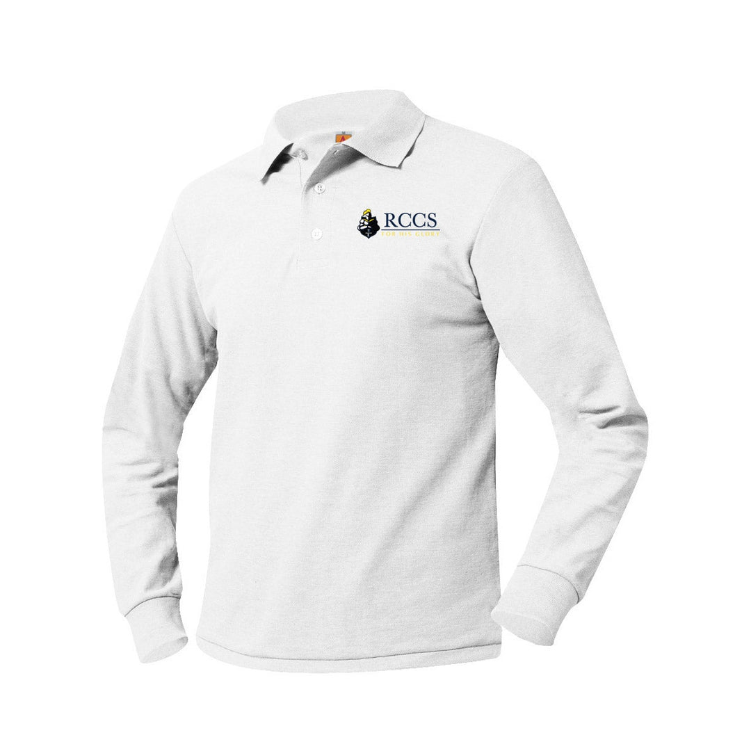 Rutherford Country Christian School White Long Sleeve Polo w/ Logo